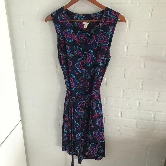 Hatley Mini dress paisley print Navy/ magenta Lighweight Size S pockets - Picture 3 of 11